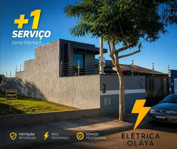 Cerca elétrica instalada no muro de uma casa pela Elétrica Olaya